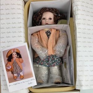 Ashley World Gallery Porcelain Doll Floral Dress Cardigan hat Certified NEW